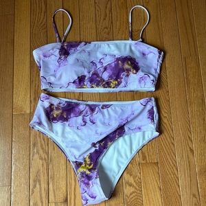 NEVER WORN, sanitary slip still in bottoms, shein 1X purple marble swimsuit